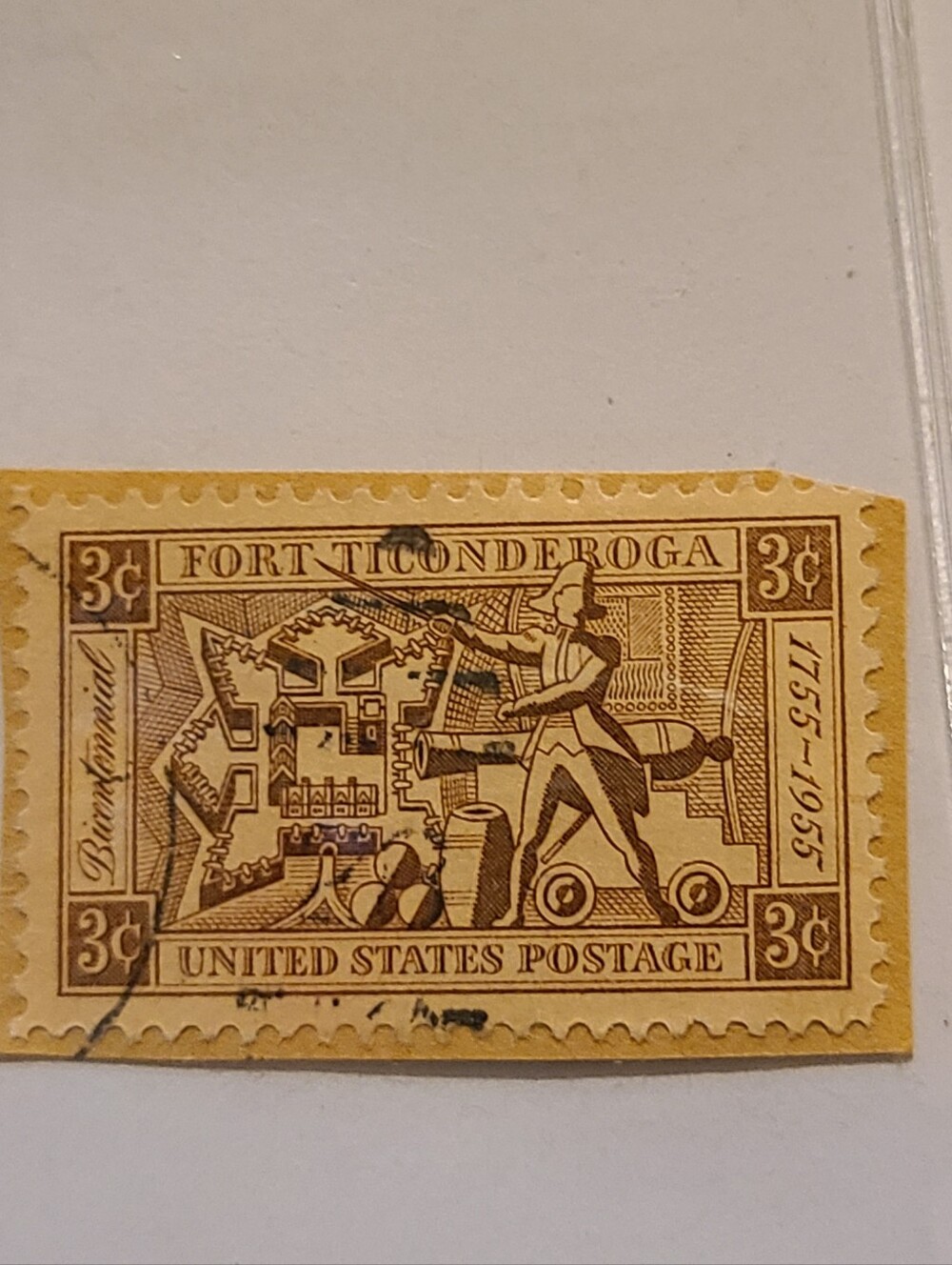 Vintage Fort Ticonderoga Commemorative Stamp - Brown on Cream